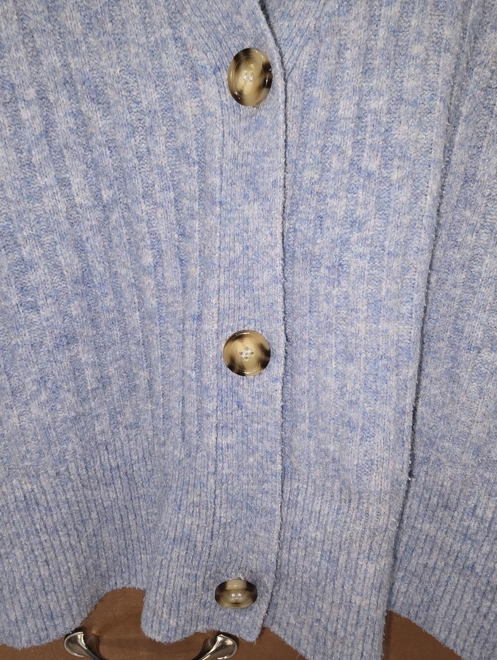 Zara Powder Blue Ribbed V-Neck Button-Up Cardigan - Picture 4 of 4